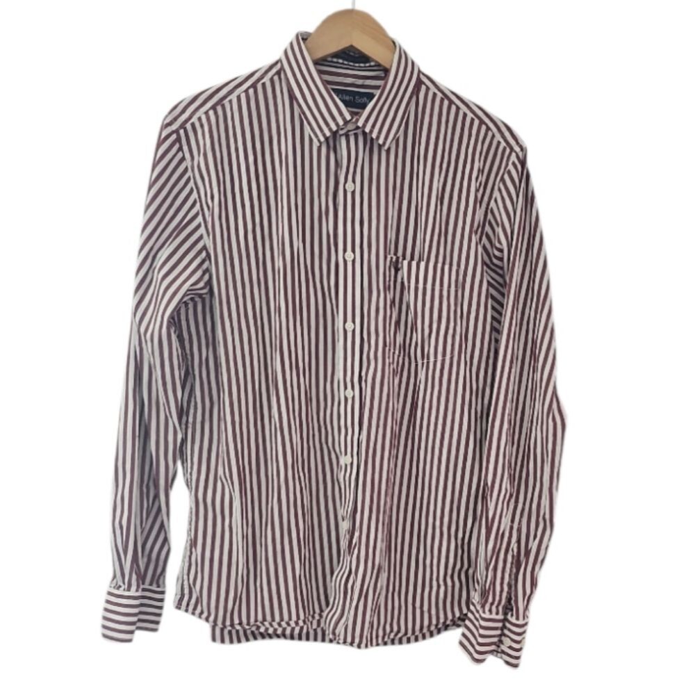 Allen Solly Pima Cotton Striped Dress Shirt Mens 42 Burgundy White Button Down